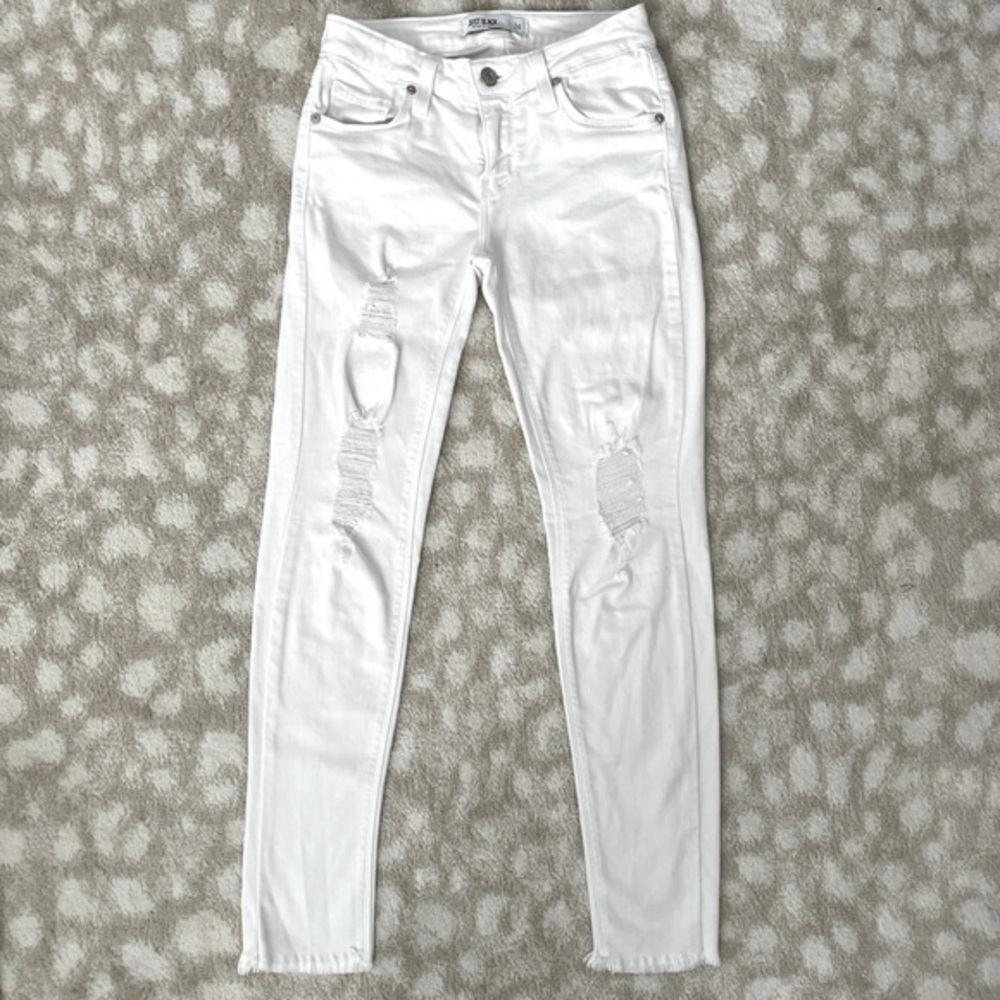 Just Black Jeans Womens Size 24 White Distressed Straight Leg Jeans with Raw Hem